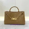 Top calidad original Bottgss Ventss Andiamo bolsos de hombro tienda en línea Diseño pequeño Primavera Nuevo Bolso de mano tejido de cuero con hebilla de cuerda de metal Uno con logotipo real