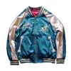 Amoureux Couples abeilles broderie veste réversible fausse soie Baseball Satin Bomber veste printemps Double face Streetwear 240222