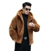 Simone Reinas New Haining Wool Loose Hooded Leather and Integrated Sheep Fleece Fur Coat for Mens Winter