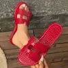 Sandals Flat bottom slippers for womens 2024 summer new crocodile pattern hollowed out one line soft sole casual large size sandals J240315