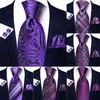 Bow Ties Hi-Tie Design Mor Siyah Paisley 2024 Moda Markası Erkekler İçin Moda Marka Düğün Partisi Kravat Seti Set Handky Kuffinks Hediye Toptan