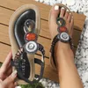 Sandals Women Boho Style Flat Open Toe Round Elastic Ankle Strap Comfy Flip Flop Footwear