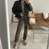 Leopard print dżinsy dżinsy kobiety y2k swobodny wysoki talia luźne spodnki ołówkowe harajuku streetwear eleganckie proste spodnie 240313