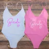 Women's Swimwear S-XL Sexy Padded One Piece Swimsuit TEAM Bride Love Women Summer Beachwear Bachelor Party Bathing Suit Swimsuits