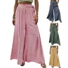 Calças femininas Mulheres Lace-up Cintura Alta Perna Larga A-Linha Culottes Impresso Profundo Crotch Tornozelo Comprimento Solto Macio Respirável Senhora Calças Longas