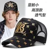 Bollmössor Summer Tall Crown Hat Men's Fashionable Printed Baseball Cap Mesh Breattable Wide Brim Face Slimming Sun-Poof Peaked Men