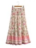 Saias vintage chique mulheres verão hippie lace up floral impressão plissada boho praia saia rayon algodão boêmio maxi