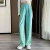 Women's Pants Chinese Style Side Disc Buckle Suit Women Solid Color Straight Wide Leg Long High Waist Full Length Trousers