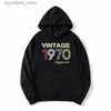 Herren Hoodies Sweatshirts Vintage 1970 Geburtstagsgeschenk Hoodie Männer Baumwolle Hoody Sweatshirt Übergroße Harajuku Pullover Streetwear Geschenk Unisex Mantel L240315