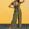 Damen-Hosen, leichter Overall mit weitem Bein, charmante Arbeit, stilvolle Sommer-Jumpsuits, V-Ausschnitt, Schnür-Strampler, weites Bein, Streetwear