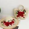 Umhängetaschen, maßgeschneiderte Rattan-Damen-Sommer-Strandtasche und Hut-Anzug, mehrfarbige Rosen-Blumen-Mode-Tasche, einzelne Urlaubs-Urlaub