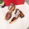 Designer Fashion sandal Woman Summer high heels Roman Studs Heeled Sandals leather sandals Chunky-heel ankle strap sandalies block heels 35-43 red Box dust bag