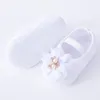 Обувь для первых ходунков для маленьких девочек, обувь Мэри Джейн на плоской подошве, свадебное платье принцессы с жемчугом и цветком, для прогулок для новорожденных, младенцев и младенцев