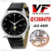 VF V3 Master Ultra Thin Moon Q1368470 JLC A925 Automatic Mens Watch Steel Case Black Dial Silver Stick Markers Leather Strap Corre229s