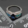 Pierścienie klastra Hermosa Big Promotion Blue Australian Opal Women Ring Ring Wedding Rings Rozmiar 6 7 8 DF33 L240315
