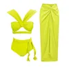 Costumi da bagno da donna 3 pacchi Set bikini con scollo a V Abito da spiaggia Costume da bagno sexy Donna 2024 Costume da bagno solido Biquini a vita alta all'uncinetto Costumi da bagno