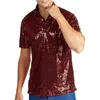 Chemises décontractées pour hommes Hommes Sparkle Paillettes Chemise Vintage Summer Streetwear Party 1/4 Bouton Manches courtes Tops Brillant Vacances Tee Glitter