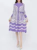 Casual Dresses Lanmrem Printing Pleated Dress for Women Stand Collar långa ärmar Single Breasted Fashion 2024 Spring Summer 2DA4302