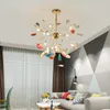 Lâmpadas pendentes Nordic luxo dourado ramos de ferro tubo erguido estilo firefly candelabro com sombra de ágata colorida g4 luzes LED sala de estar