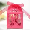 Lase Cut Brud Groom Wedding Sweets Candy Box Gäster Presentförpackningar Papper Förpackning Baby Shower Chocolate Cookie Box