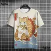 Homens camisetas Anime Cat T-shirt para homens verão o pescoço na moda curto slve ts oversized strtwear casual moletom masculino roupas básicas tops y240315