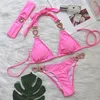 Women's Swimwear Pink Sexy Bikinis Swimsuit with Heart Rhinestones Women Female Push Up Bikini Beach Swim Wear Bathing Suits Pool Bather