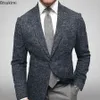 メンズ格子縞のブレザージャケットイングランドスタイルレトロ長袖ビジネスオフィススーツジャケットファッションシンプルなアウタージャケット男性240313