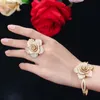 Cluster Rings BeaQueen Luxury Dubai Yellow Gold Color Finger Jewelry Cubic Zirconia Pave Setting Big Flower Wedding Rings for Women R056 L240315