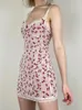 Casual Dresses IAMSURE Sweet Slim Lace Trim Cherry Printed Bodycon Dress V-Neck Sleeveless Mini For Women 2024 Summer Fashion