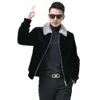 Simple and Classic Boutique Mens Leather Shirt with Small Lapel Collar Fur