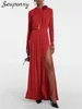 Casual Dresses High Quality Sexy O-Neck Long Sleeved 3D Flower Hollow Slit Women'S Elegant Evening Celebrity Club Party Dress Vestido