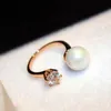 Sparkling diamond zirconia pretty pearl rings fashion luxury designer open ring for women girls adjustable