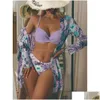 Traje de baño para mujer 2024 Nuevo punto de tres piezas Overer Manga larga Split Bikini Natación Drop Entrega Ropa Ropa de mujer Ot6Rk