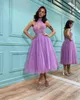 Fashion Lavender Prom Dresses Beads Collar Sequins Beading Evening Gowns Pleats Tea Length Formal Red Carpet Special Occasion Party dress YD