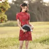 Vêtements ethniques Moderne Cheongsam Robe Orientale Traditionnelle Harajuku Eleganti Robe Chino Fille Rouge Qipao Vintage Chinois Robe Hanfu Femmes