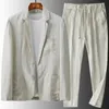 Heren 2-delige set linnen zak effen ademend casual pak zakelijke kleding dunne jas prom lange broek blazer outfits 240312