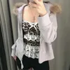 Iamty y2k leopard tryck spets ruffle lapptäcke camis brown coquette estetik slim-fit bow tank tops söta sagor väst söt 240314