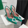 Sandali Amina Muaddi Baotou Tacchi alti Nuova estate sexy raso girasole scarpa singola con tacco con strass