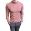 Pulls pour hommes Hommes Automne Printemps Pull Demi-haut Col Doux Tricoté Élastique Couleur Solide Texture Rayée À Manches Longues Skinny Pull Bas