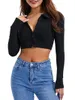 Women's T Shirts CHQCDarlys Womens Button Down Long Sleeve Crop Top Solid Ribbed Slim Fit Basic Shirt Casual Club Cardigan Streetwear