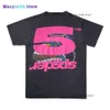 Wangcai01 2023 Yeni Moda Erkekler Tişörtler Pembe Young Thug SP5der 555 T Shirt Erkek Kadınlar 1 1 En kaliteli puf Baskı Örümcek Web Desen T-Shirt 811