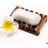 Soap Dishes Qbsomk Box Natural Bamboo Bath Holder Case Tray Wooden Prevent Mildew Drain Bathroom Washroom Tools Drop Delivery Home G Dhhkc