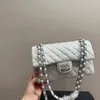 Borsa a tracolla classica con patta tinta unita portatile da donna in pelle verniciata Decorazione con diamanti Borsa a tracolla con catena in argento matal Borsa di lusso 25x15 cm