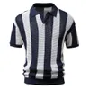 Camicia sociale formale estiva per uomo Polo manica corta T-shirt Polo a righe Uomo Business Top Camicette Maglietta casual in cotone 240304