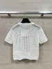 T-shirts voor dames WX- 1030607670 Casual en modieuze, stevige, holle katoenen linnen gebreide top met korte mouwen!