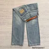 Jeans para mujer Versión alta principios de primavera 24SS bolsillo M6 letra etiqueta de cuero color degradado lavado jeans y pantalones de cintura alta CC32