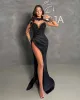 Evening Black Mermaid Dresses Beaded Neck Party Prom Split Sleeves Formal Long Red Carpet Dress for Special Ocn