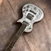 Ny 6-strängs elektrisk gitarr aluminiumplatta graverad faner rose träfingerboy