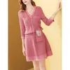 Arbeit Kleider Elegante Retro Slims Weater Anzug Frauen Mode Weiche Strickjacke Zwei Stück Kleid Einfarbig Lose Freizeit Herbst N309