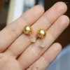 Dangle Earrings Stunning 5-5.5mm Real Natural South Sea Golden Round Pearl Sterling Silver 925 For Women